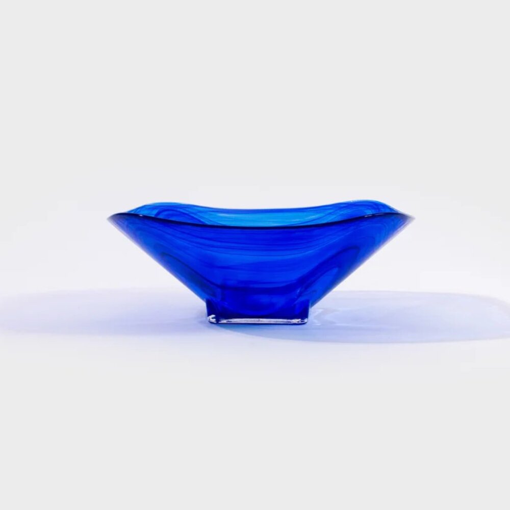 Cobalt Blue Rounded Square Glass Bowl Made in Turkey